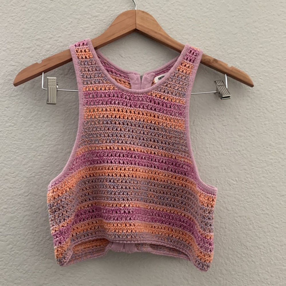 Cotton On Knit Crochet Tank Top size Medium Crop NWT Boho Beach Summer Featival